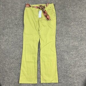Sigrid Olsen Lime Green Pants with Floral Belt
